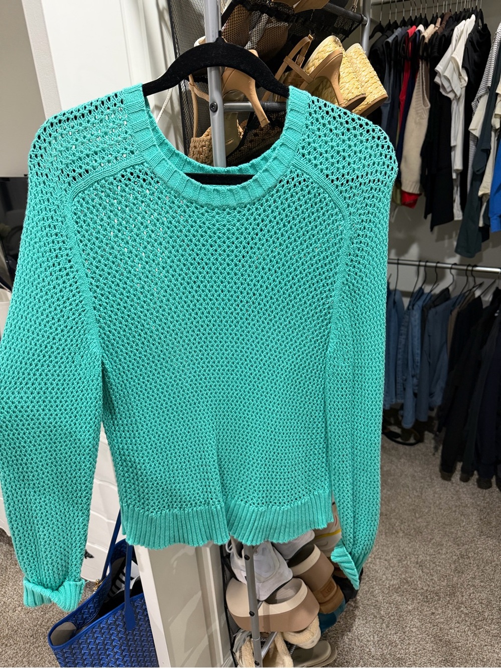 525 America Mint Green Open-Knit Crewneck Sweater